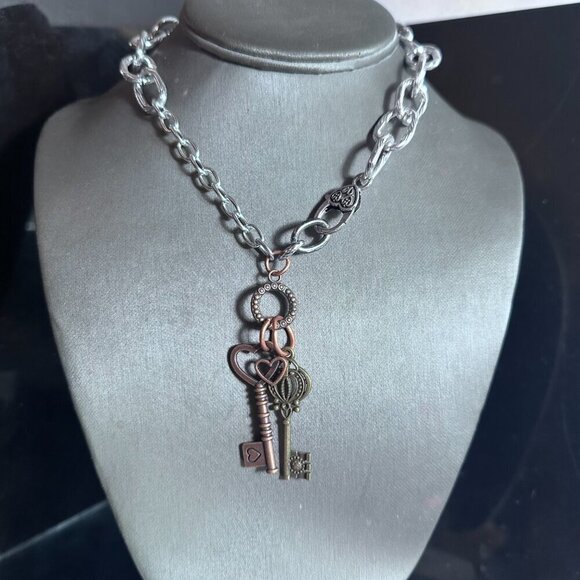 Key FOB Keys Lock Handmade Silver Necklace Choker Punk Rocker Gift NWT Steampunk - Picture 9 of 11